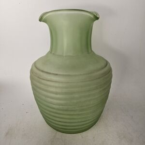 Vintage depression Vaseline glass‎ ribbed frosted juice or water pitcher